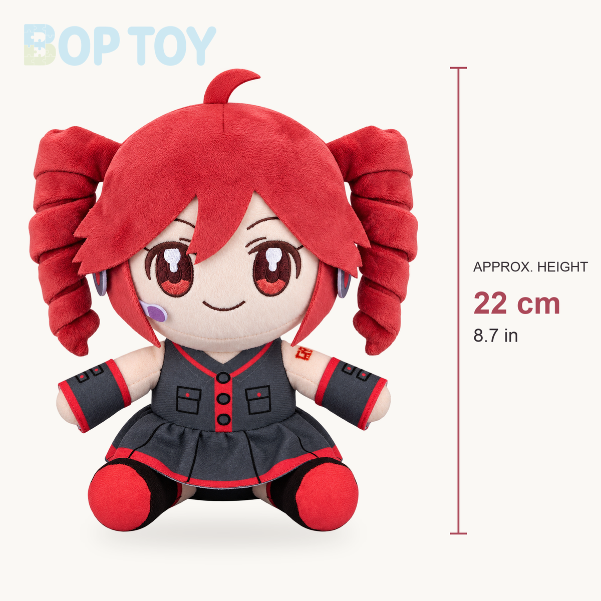Pink twin-drill anime plush doll, approximate height 22 cm (8.7 in)