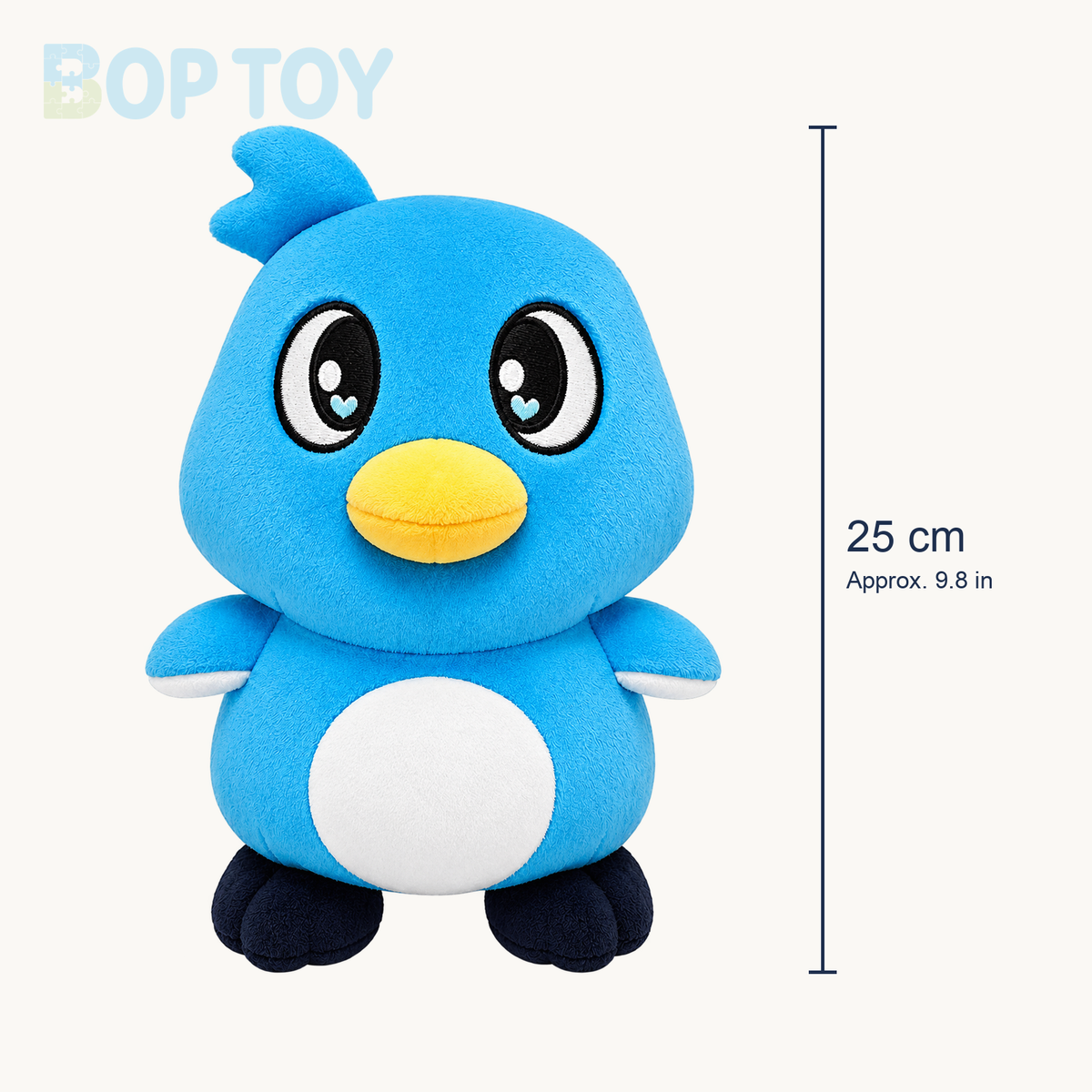 Blue penguin plush toy, approximately 25 cm tall