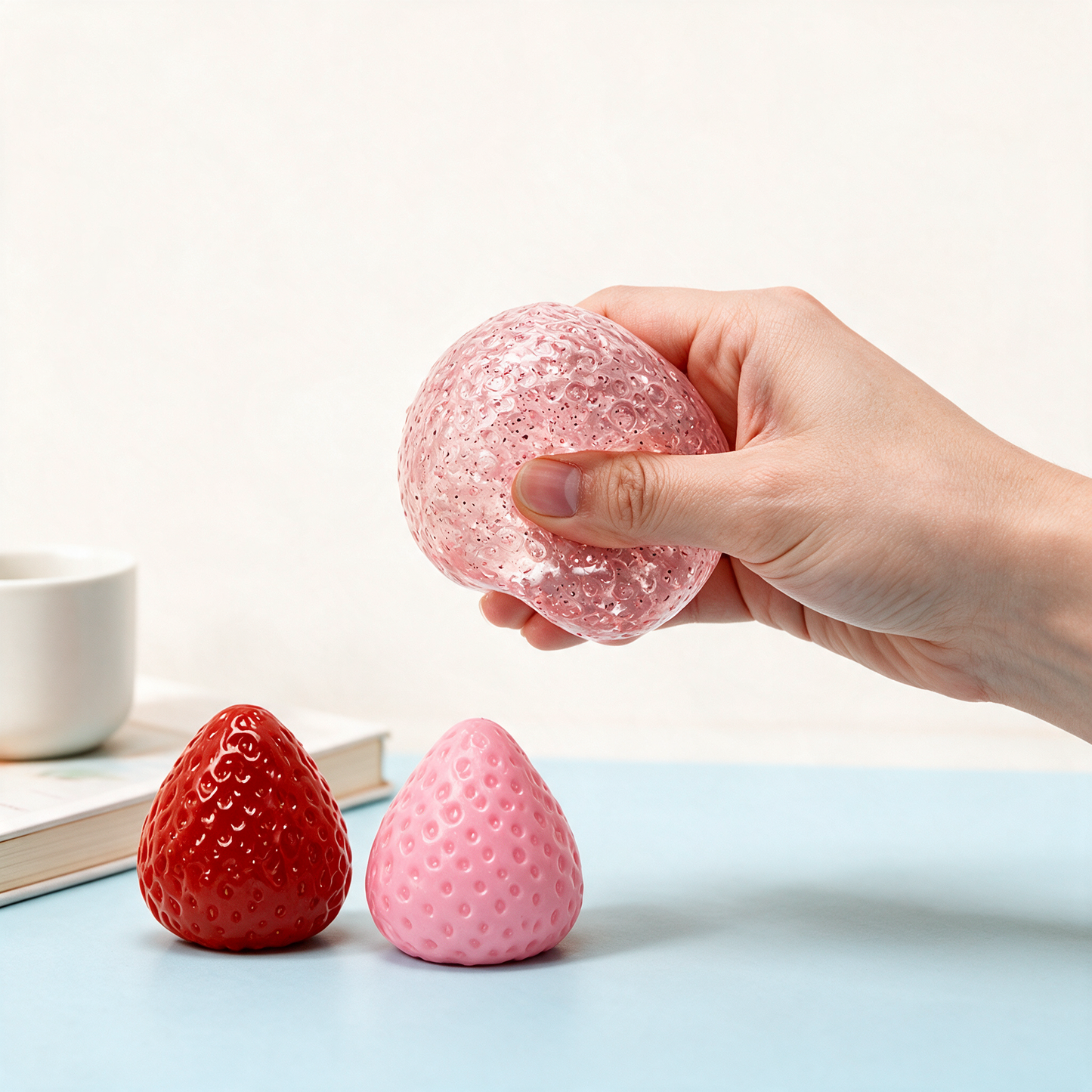 3PCS Cute Kawaii Fruit Squeeze Stress Relief Strawberry Squishy - desk lifestyle