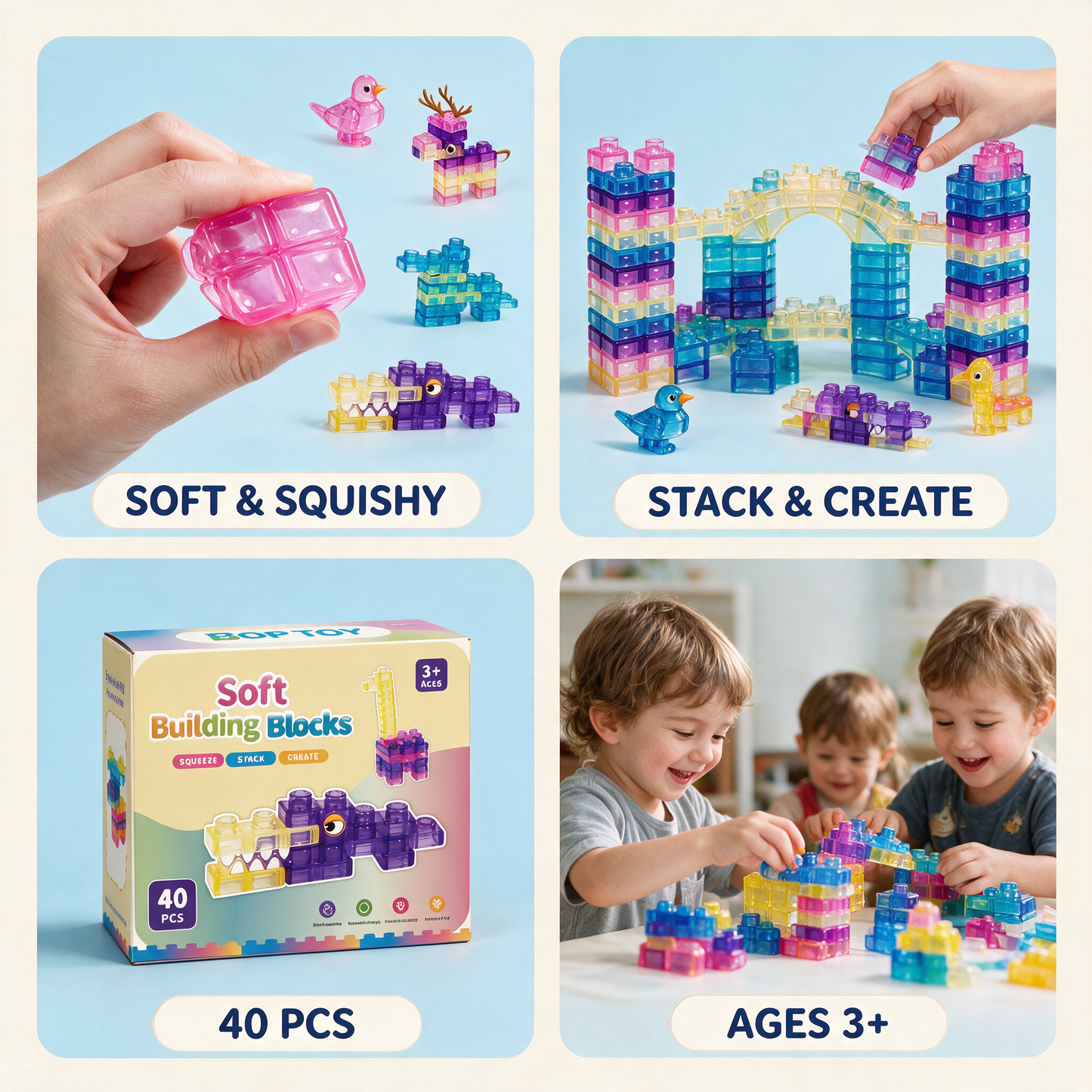 40 PCS Sensory Soft Building Blocks for Toddlers Kids Montessori Squishy Stacking Toy Set - benefits