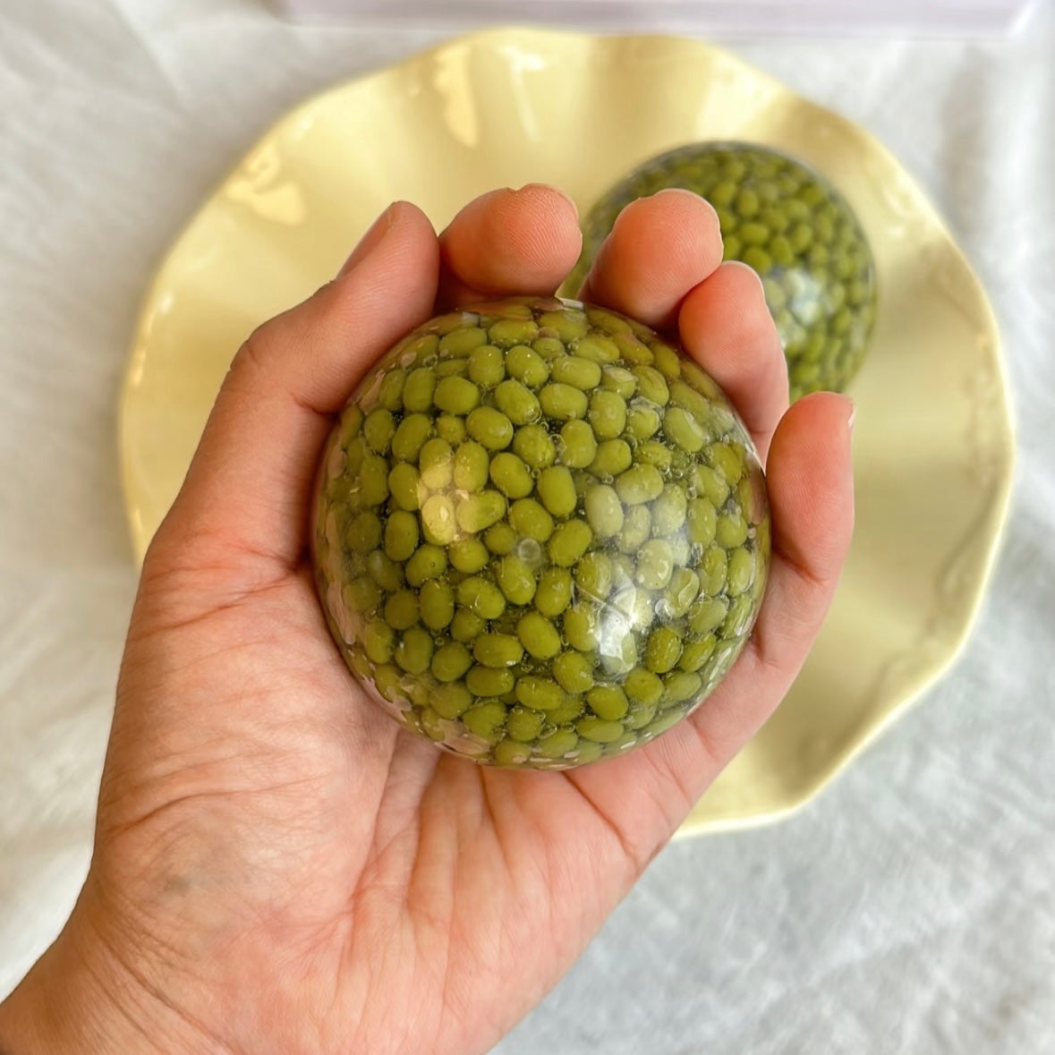 5.8cm Green Bean Red Bean Handmade Stress Balls – product image 5