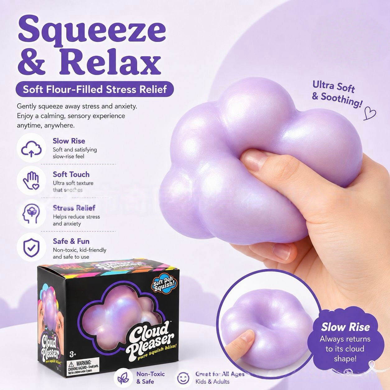 Joyful Little Cloud Squishy — Squeezable Stress Relief Sensory Toy – product image 5