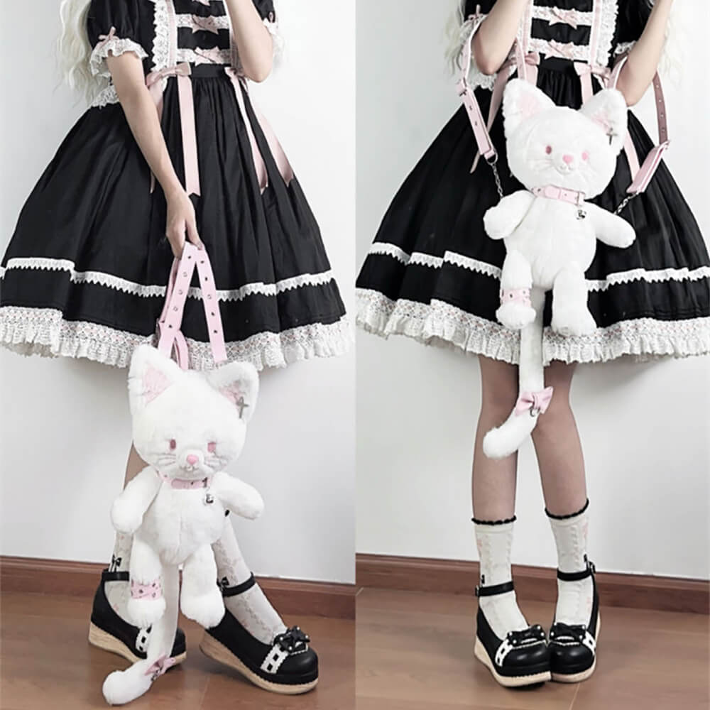 Black Cute Cat Plush Backpack Bag — image 20