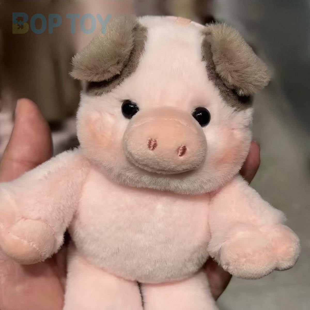 Xiangxiang Pink & Brown Pig plush bag charm, actual product photograph