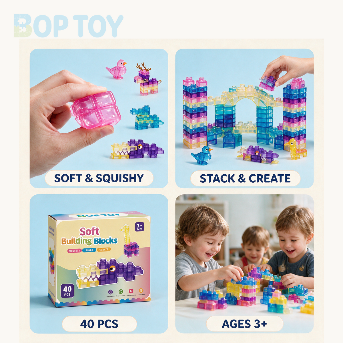 40 PCS Sensory Soft Building Blocks for Toddlers Kids Montessori Squishy Stacking Toy Set - benefits