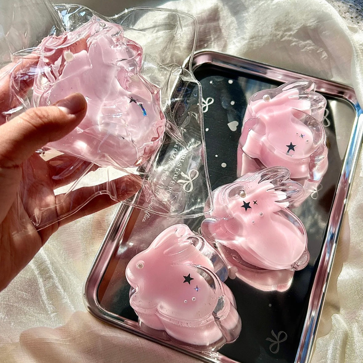 Handmade Transparent Pink Rabbit Bunny Taba Squishy Toy – product image 3
