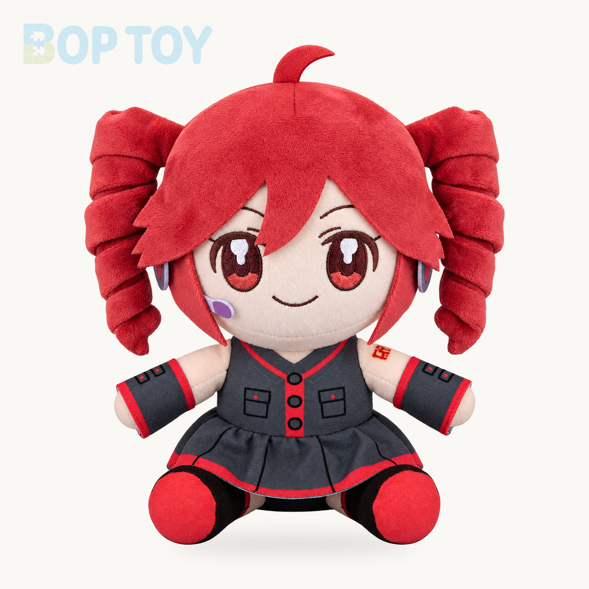 Pink twin-drill anime plush doll, front view