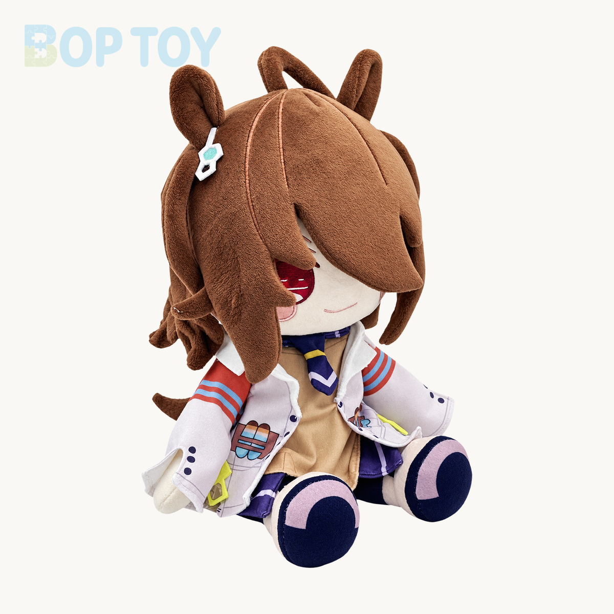 hero front - brown-haired sitting plush doll