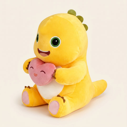 Soft Yellow Dino Plush Doll with Love Heart - main
