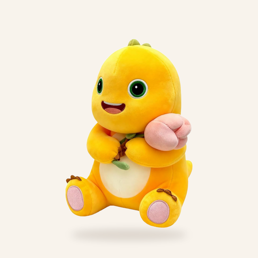 Soft Yellow Dino Plush Doll with Flower - main