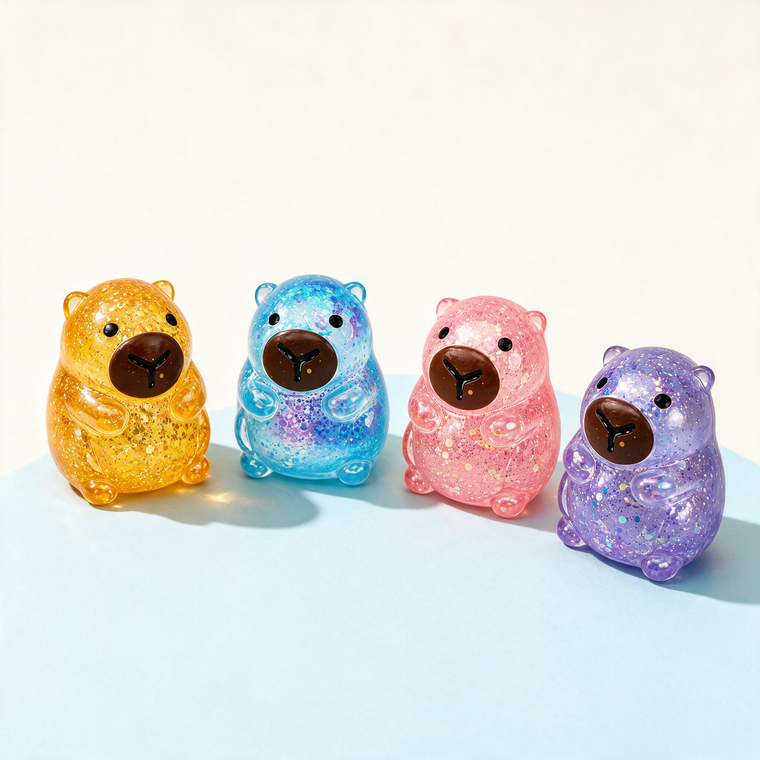 4-Pack Glitter Capybara Squishy Set