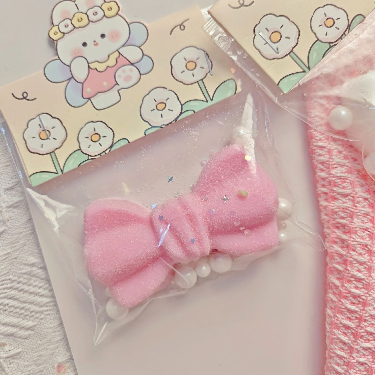 Handmade bowknot squishy toy close-up