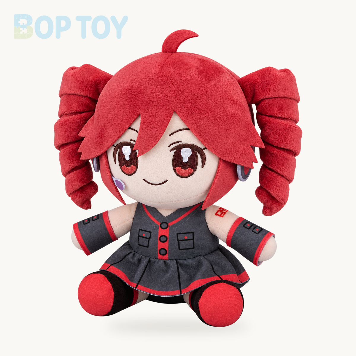 Pink twin-drill anime plush doll, slight angle view