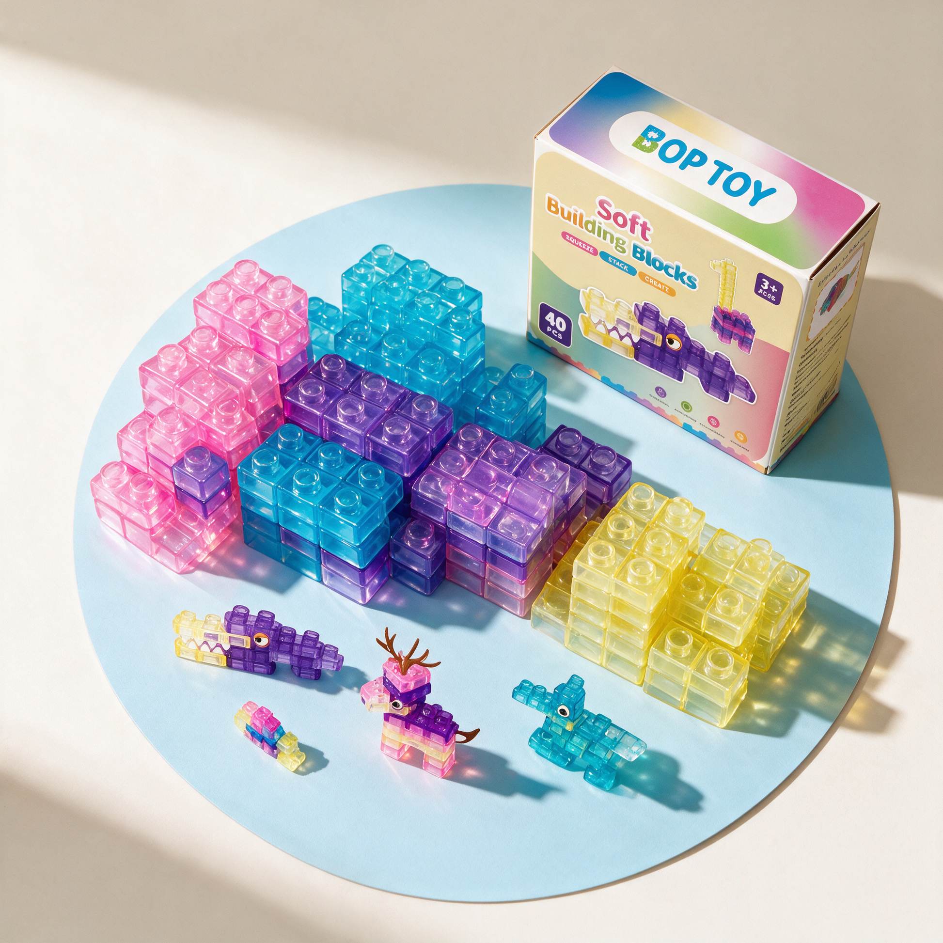 40 PCS Sensory Soft Building Blocks for Toddlers Kids Montessori Squishy Stacking Toy Set - contents