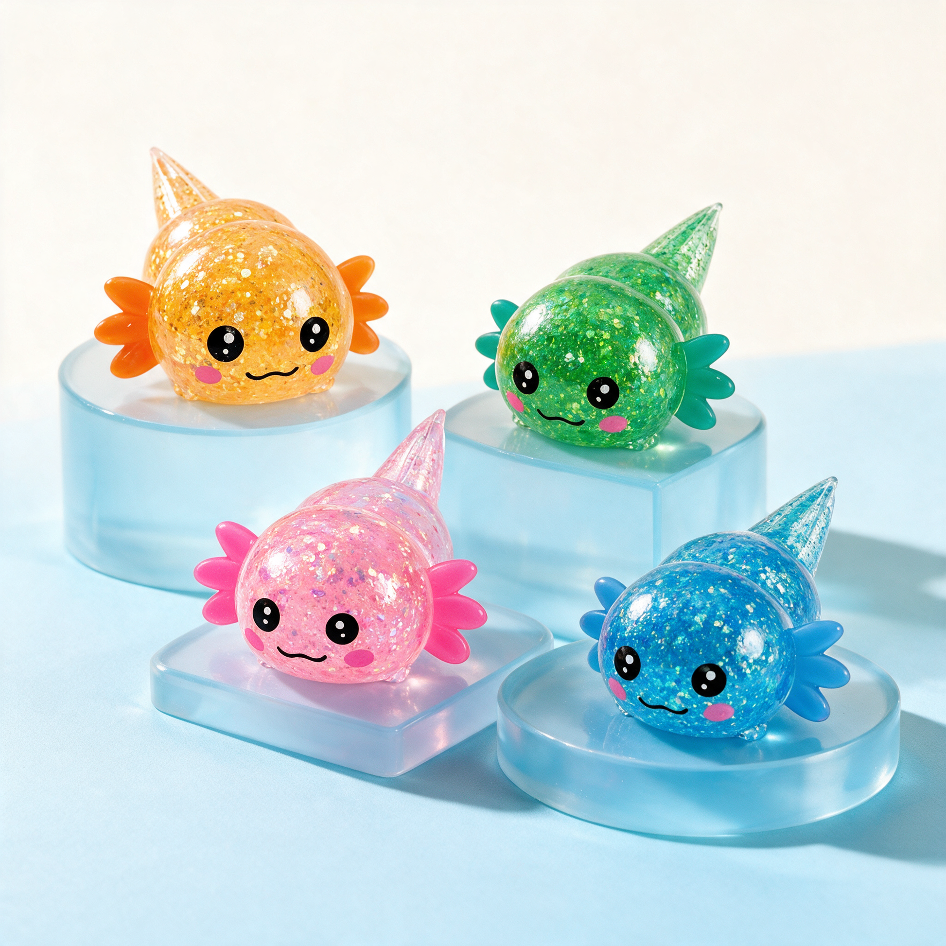 4 Pack Kawaii Slow Rising Axolotl Squishy Fidget Set - set