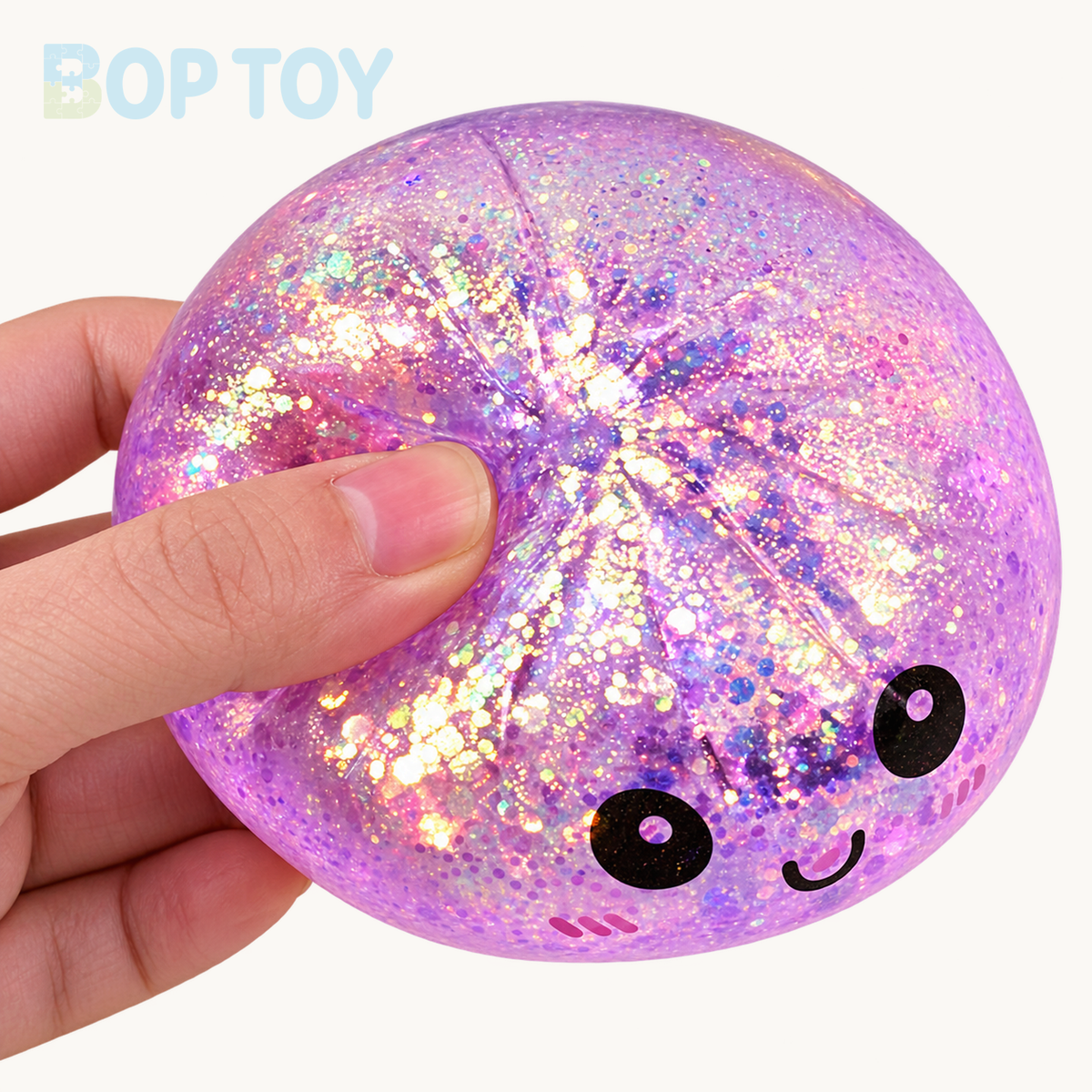 Smiley Glitter Bao Bun Squishy with Steamer - squeeze