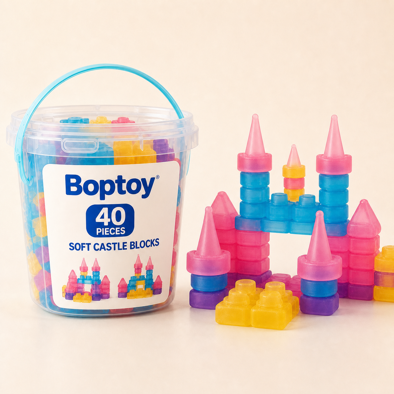 Magic Gummy Soft Castle Building Blocks Set – 40/56 Pieces - bucket 40