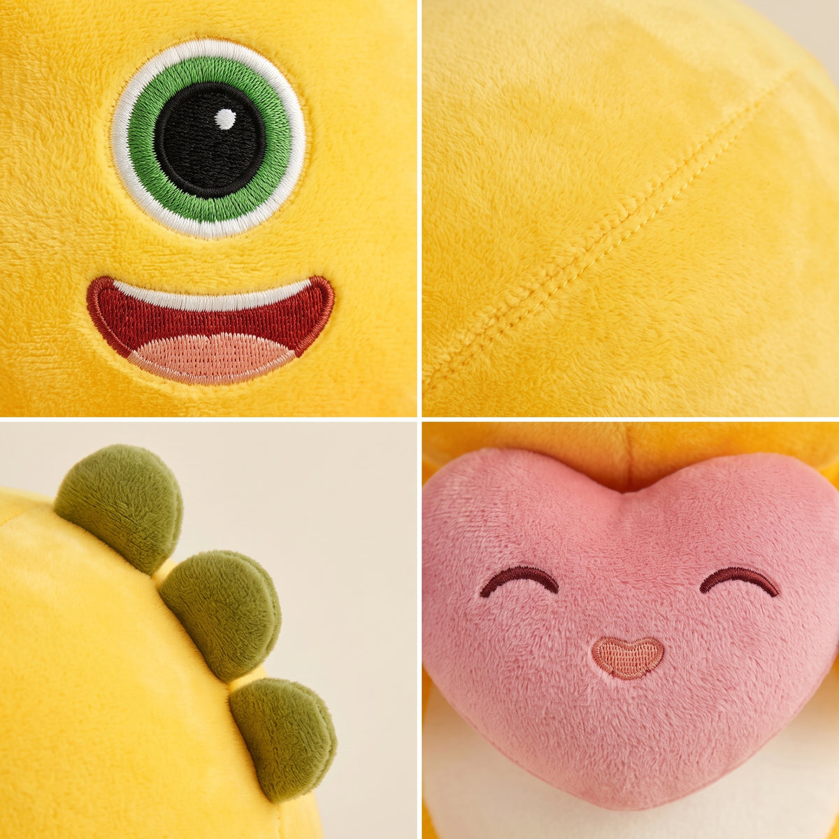 Soft Yellow Dino Plush Doll with Love Heart - details
