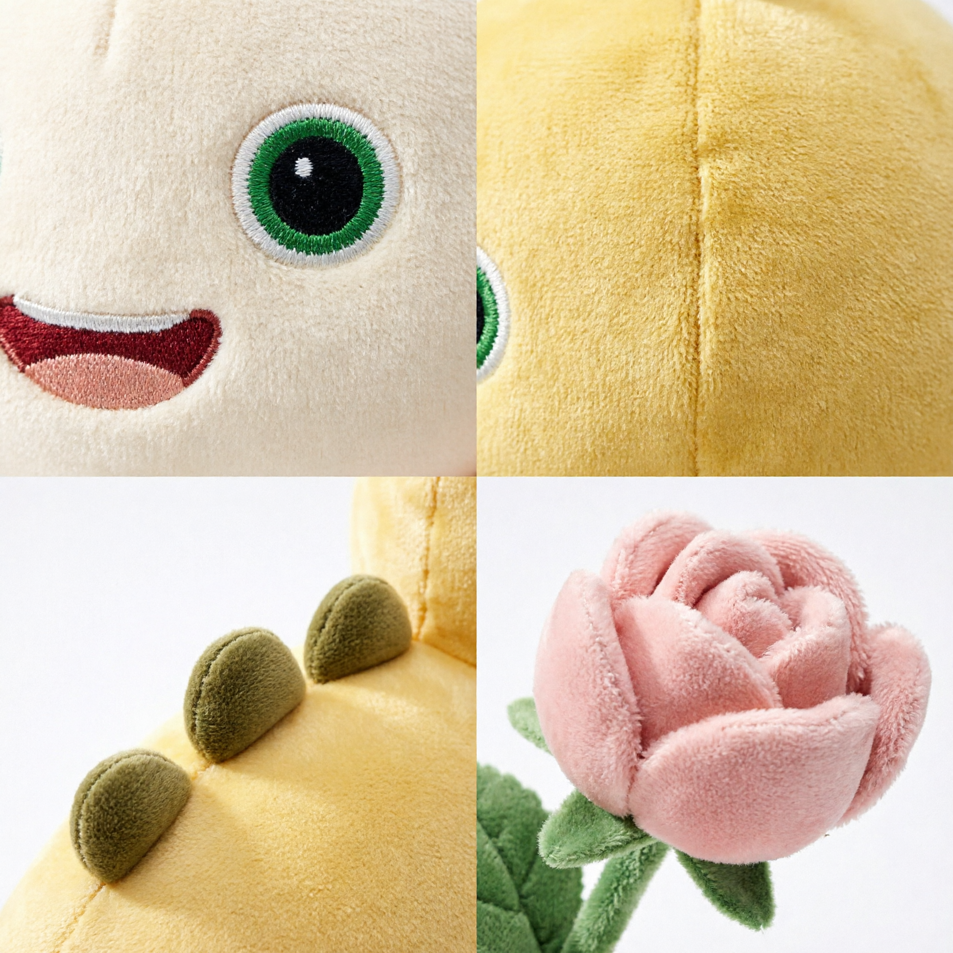 Soft Yellow Dino Plush Doll with Flower - details