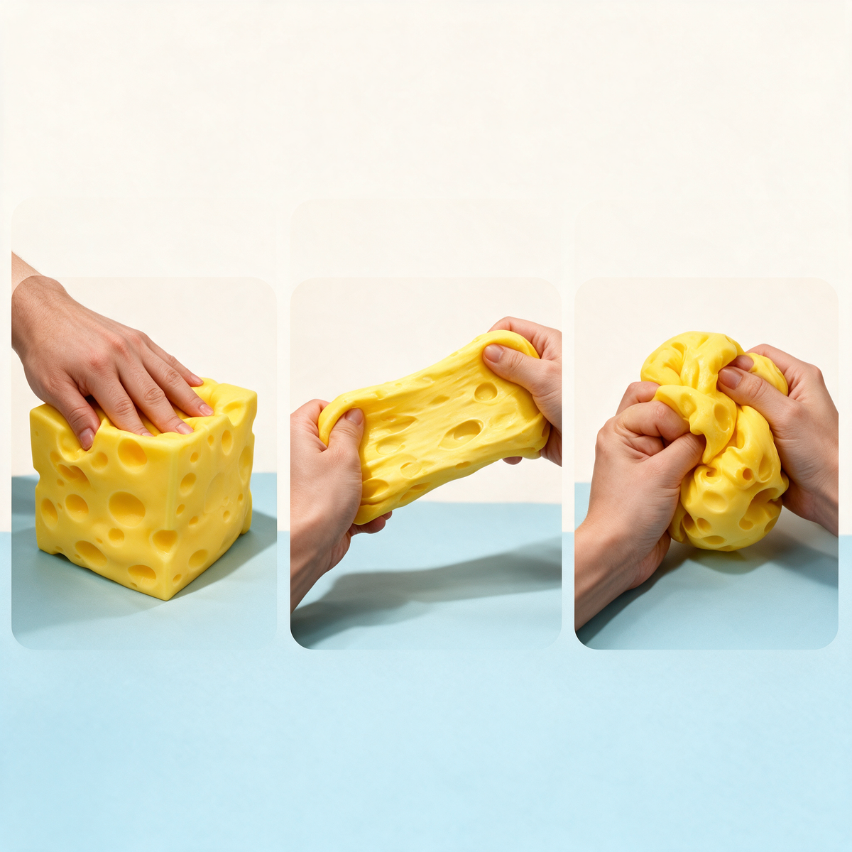 Soft Slow Rising Cheese Squishy Large 3.93in Jumbo Cheese Block Stress Ball - squeeze sequence