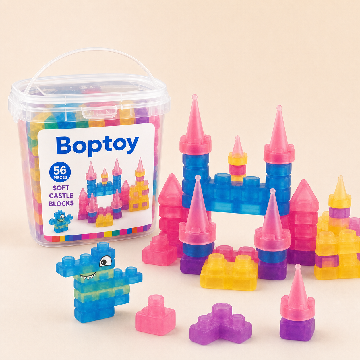 Magic Gummy Soft Castle Building Blocks Set – 40/56 Pieces - bucket 56