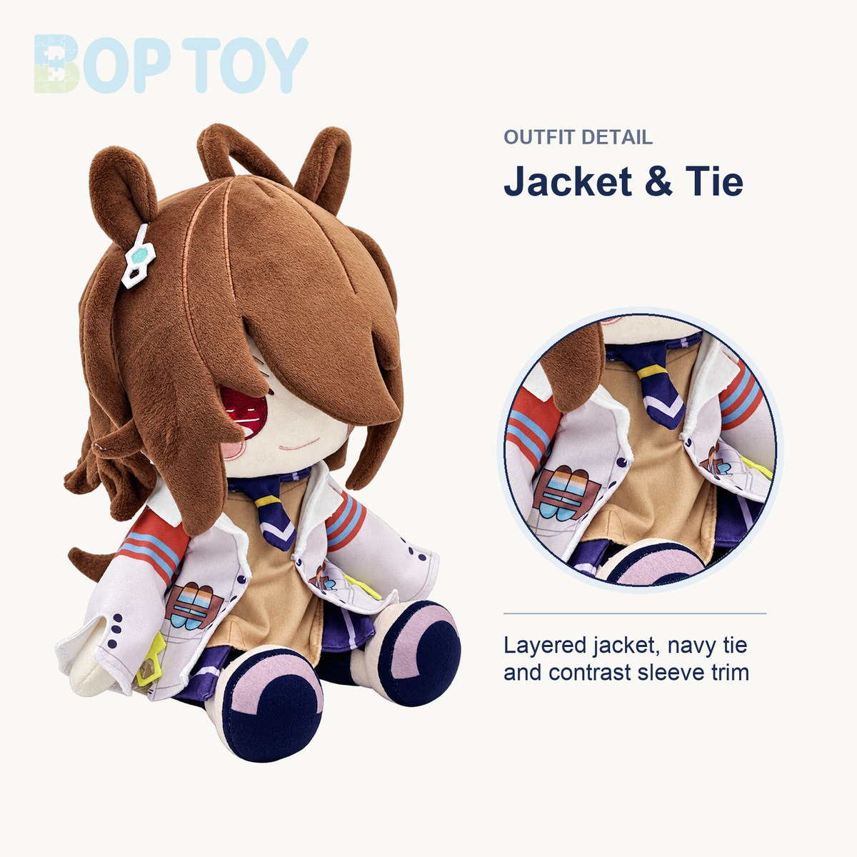 Outfit detail with complete brown-haired plush doll - BOP TOY