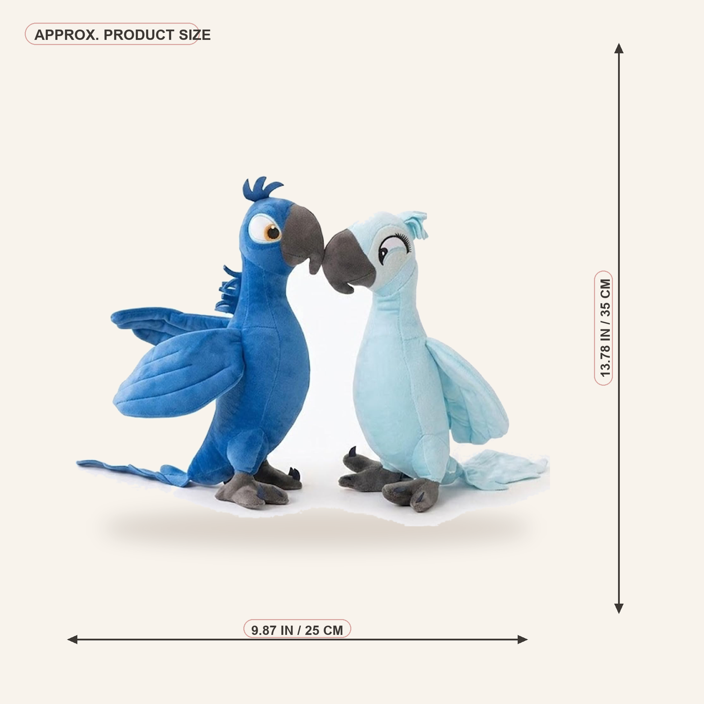 Rio Plush Set 2Pcs Blu&Jewel Stuffed Animal Macaw Plush 13.78inch Soft Parrot Plushie - real size