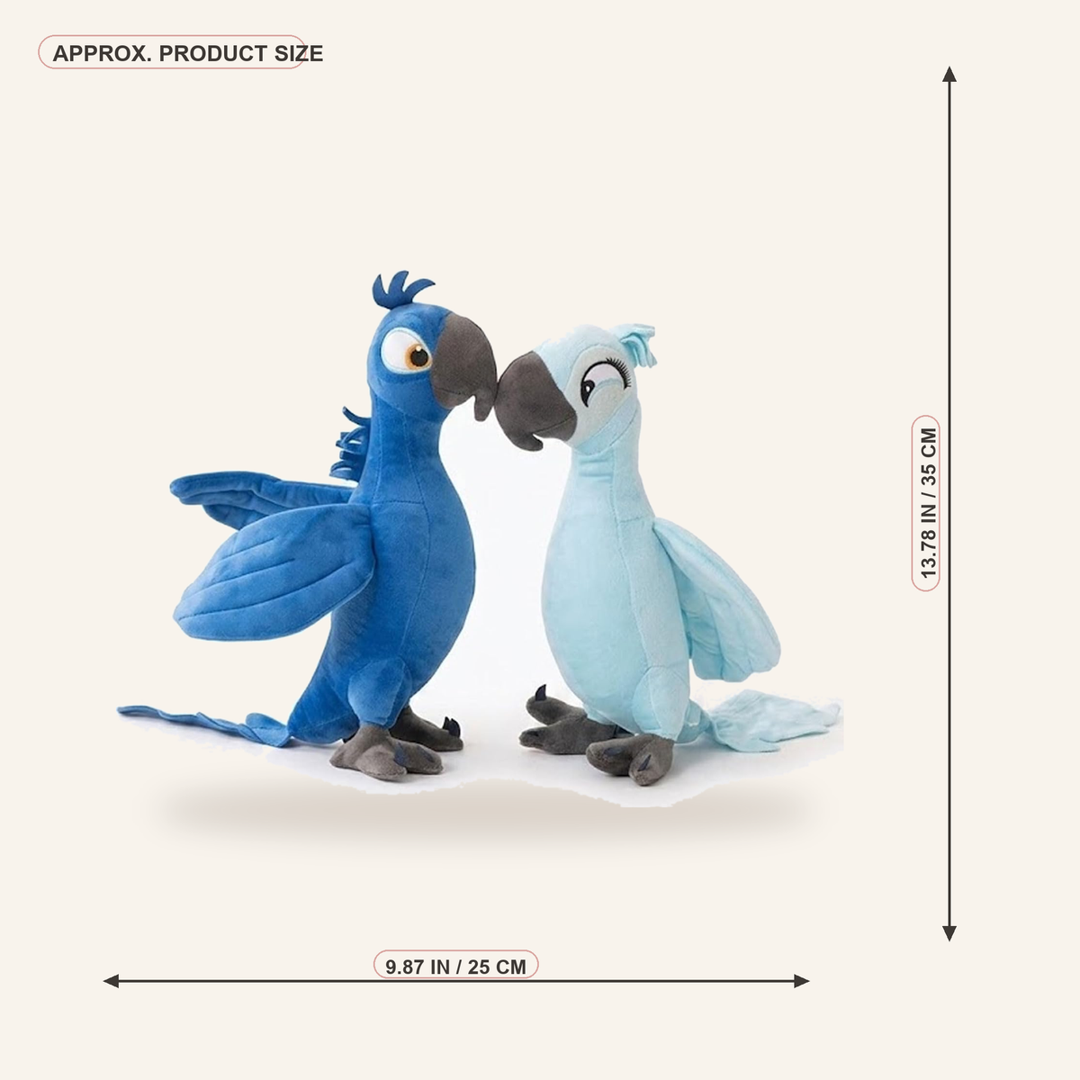 Rio Plush Set 2Pcs Blu&Jewel Stuffed Animal Macaw Plush 13.78inch Soft Parrot Plushie - real size