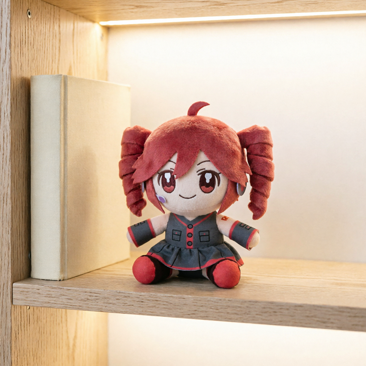Pink Drill Twin Tail Girl Plush – 22cm Anime Character Doll - shelf