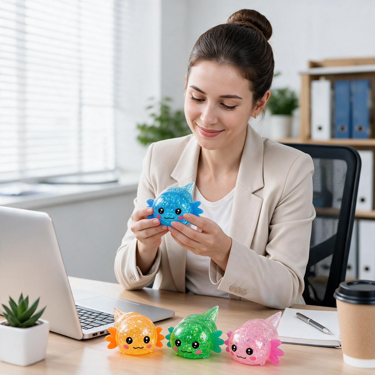 4 Pack Kawaii Slow Rising Axolotl Squishy Fidget Set - desk lifestyle