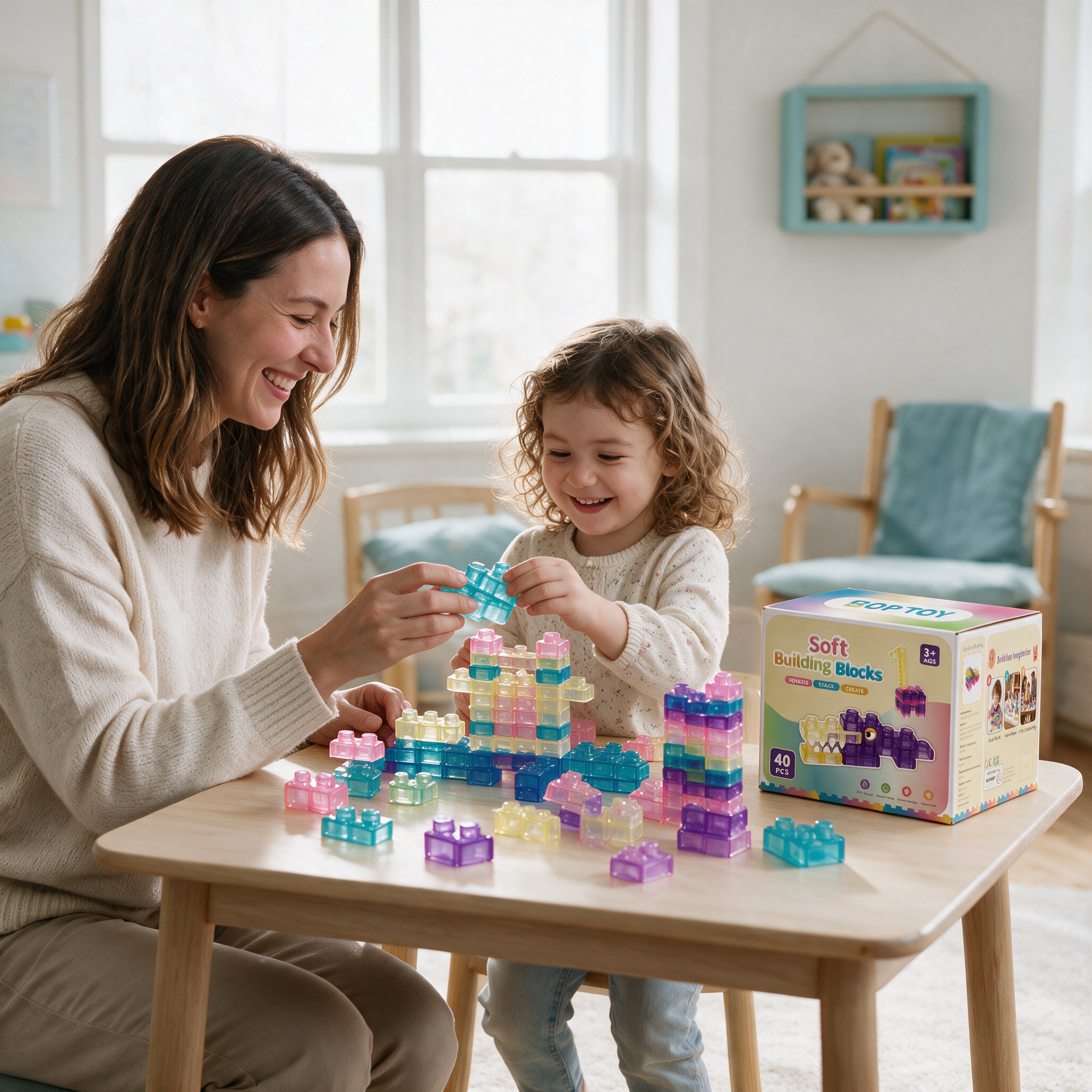 40 PCS Sensory Soft Building Blocks for Toddlers Kids Montessori Squishy Stacking Toy Set - lifestyle