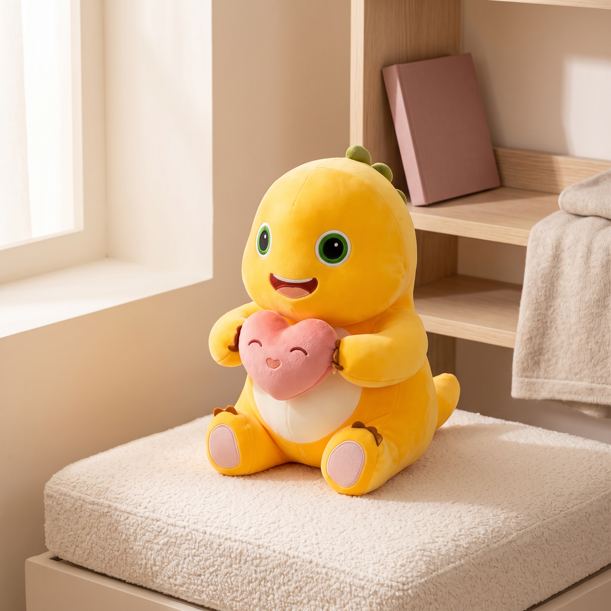 Soft Yellow Dino Plush Doll with Love Heart - nursery