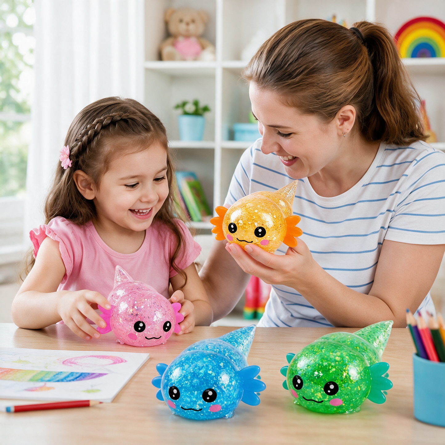 4 Pack Kawaii Slow Rising Axolotl Squishy Fidget Set - family lifestyle