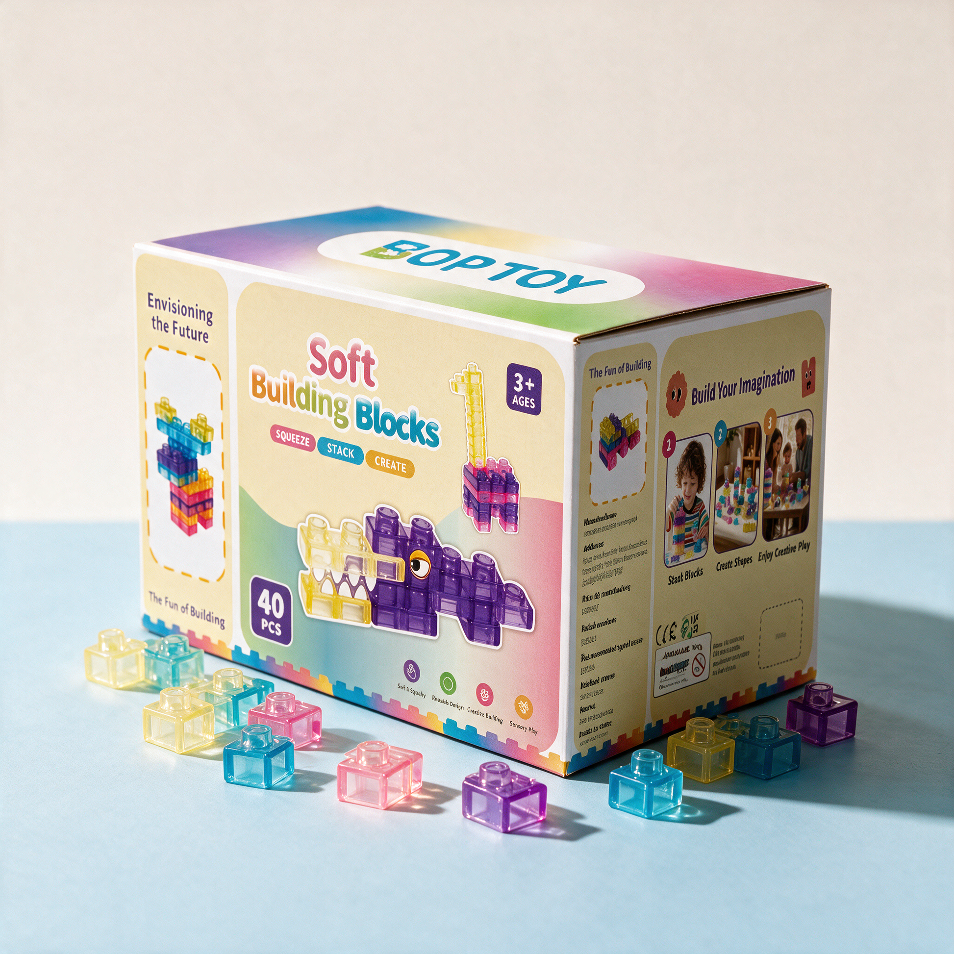 40 PCS Sensory Soft Building Blocks for Toddlers Kids Montessori Squishy Stacking Toy Set - packaging