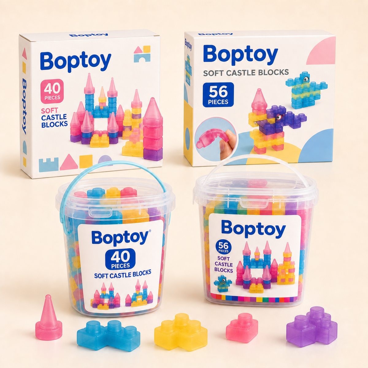 Magic Gummy Soft Castle Building Blocks Set – 40/56 Pieces - packaging options