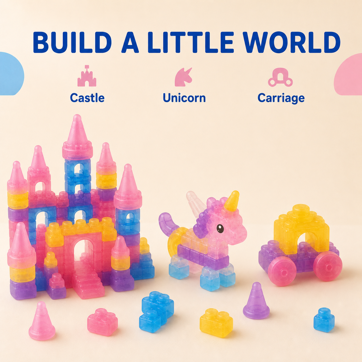 Magic Gummy Soft Castle Building Blocks Set – 40/56 Pieces - feature build world