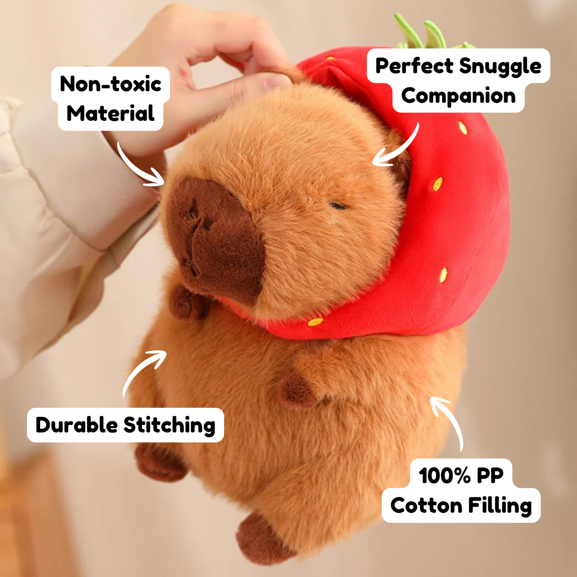 Kawaii Capybara with Strawberry Hat Plushie — image 4