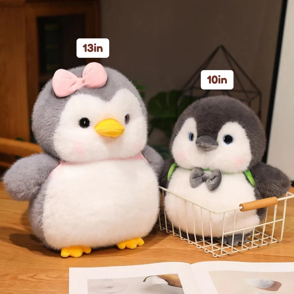 Fluffy Gray Penguin Plushie with Turtle Backpack — image 3