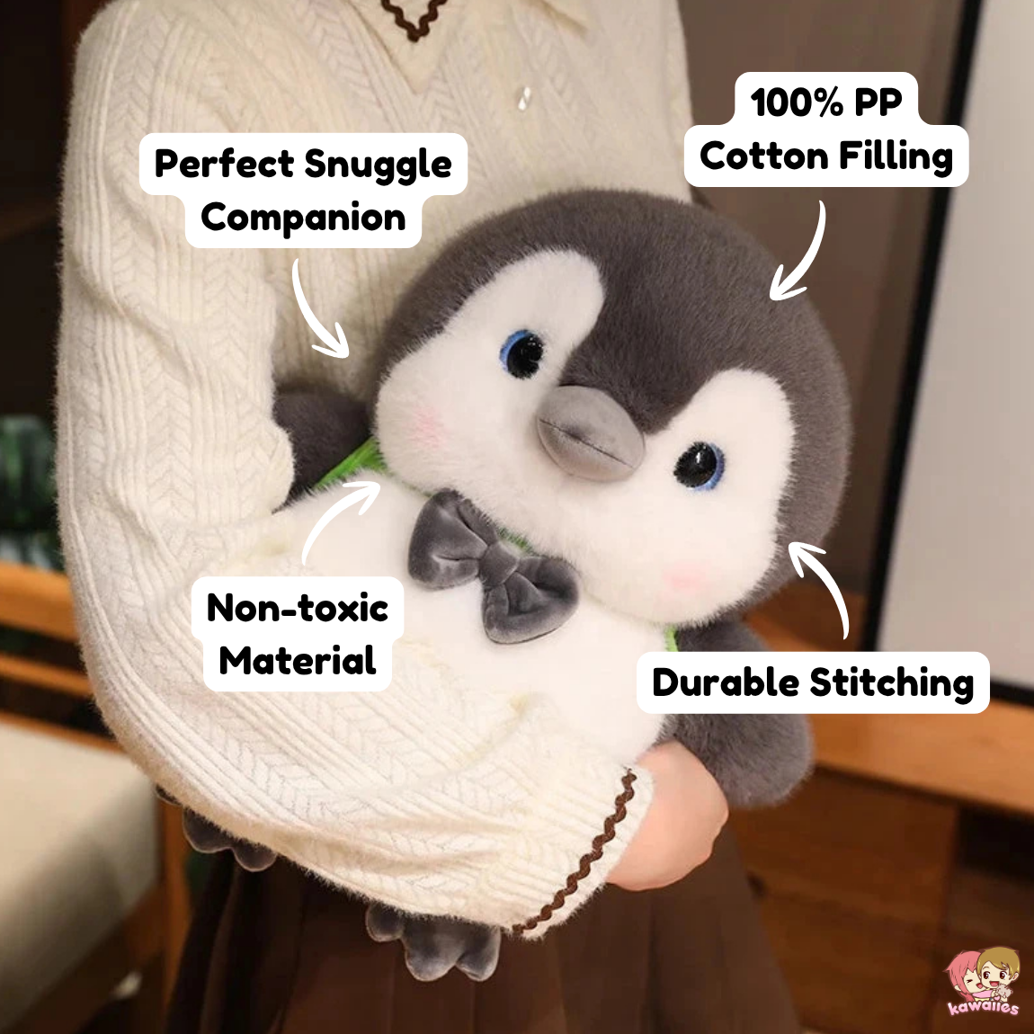Fluffy Gray Penguin Plushie with Turtle Backpack — image 4
