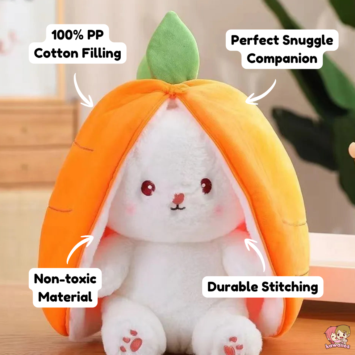 Fluffy Strawberry Carrot Bunny Zip Up Plushie — image 4
