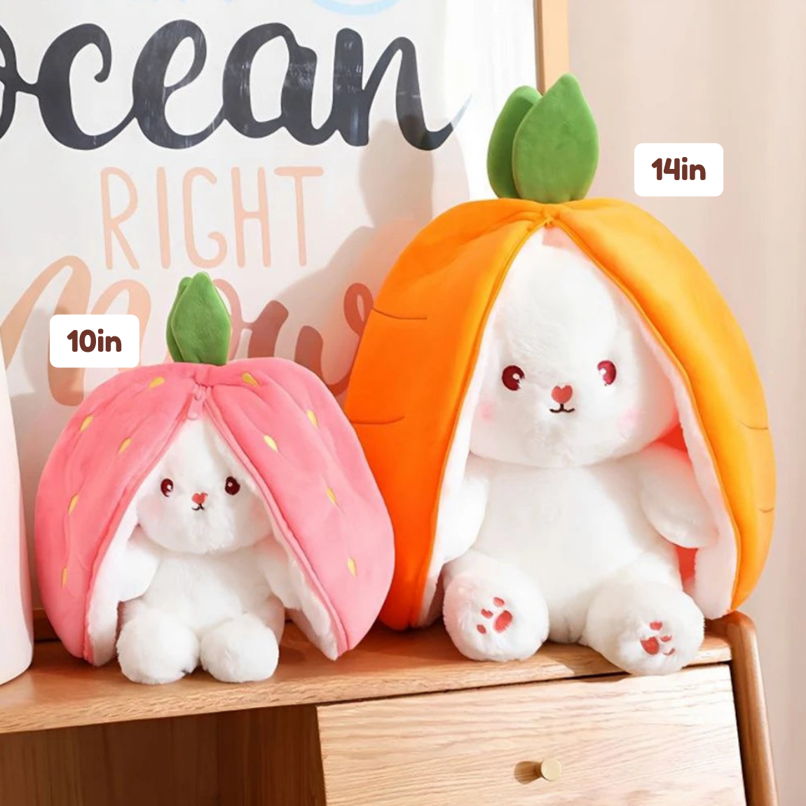 Fluffy Strawberry Carrot Bunny Zip Up Plushie — image 3