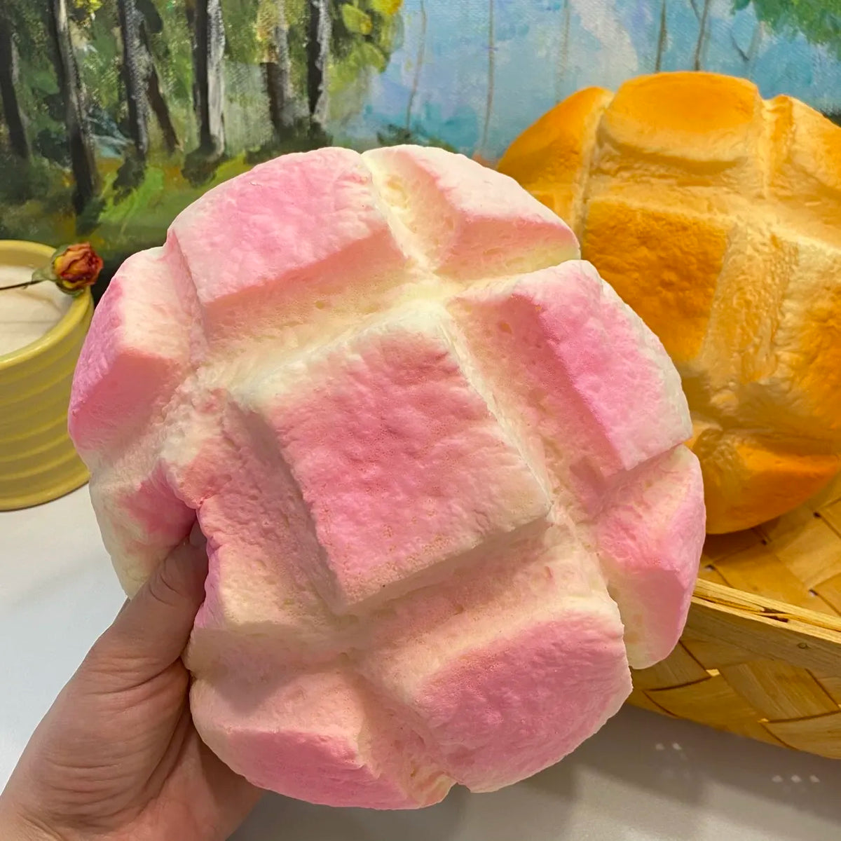 Melon Bread Slow-Rising Squishy – Yellow, Pink & Chocolate Bun Squeeze Toy