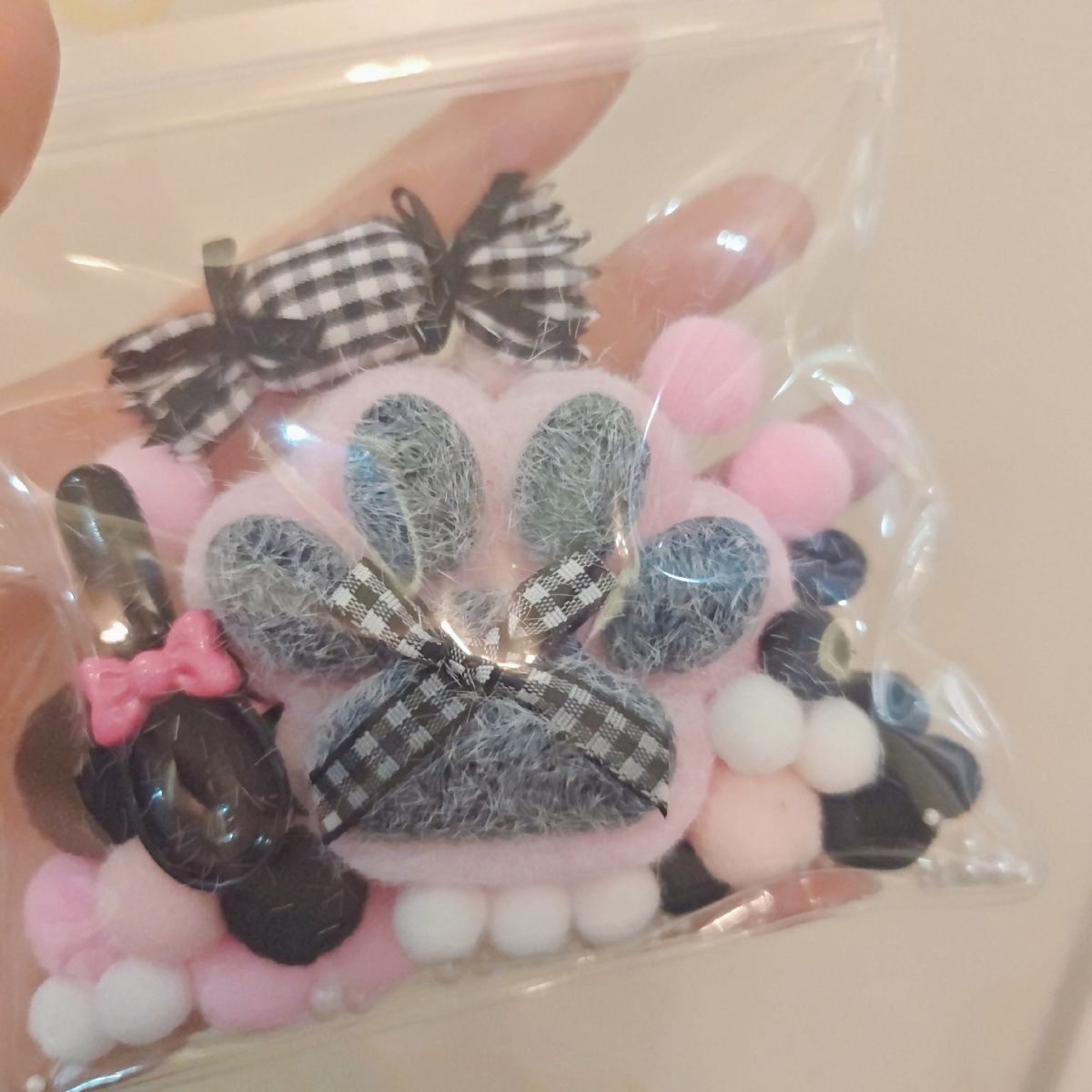 Pink & Black Handmade Silicone Cat's Paw with Flocking Taba Squishy Toy – product image 3