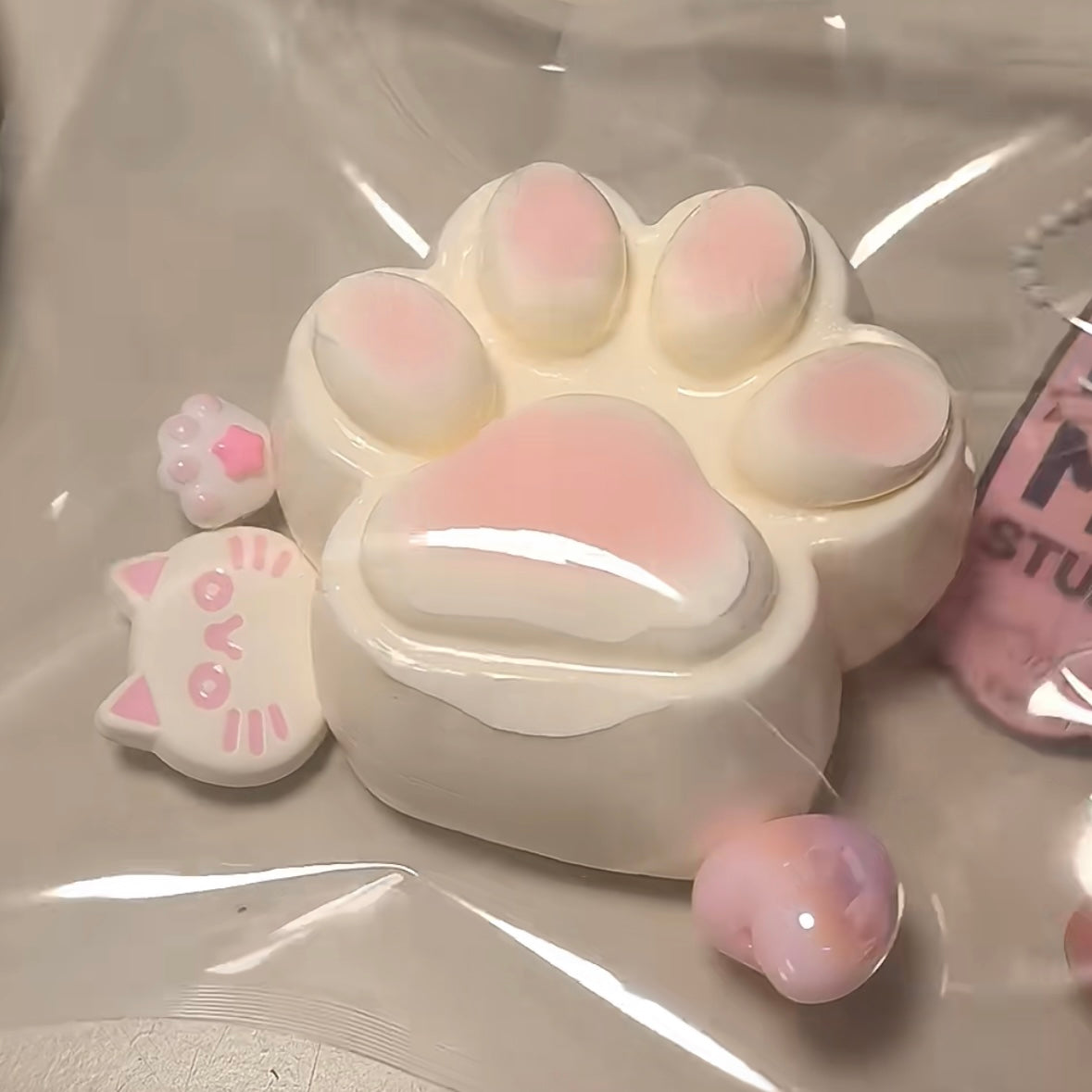 Handmade Silicone Cat's Paw Taba Squishy Toy — Beige & Pink – product image 2