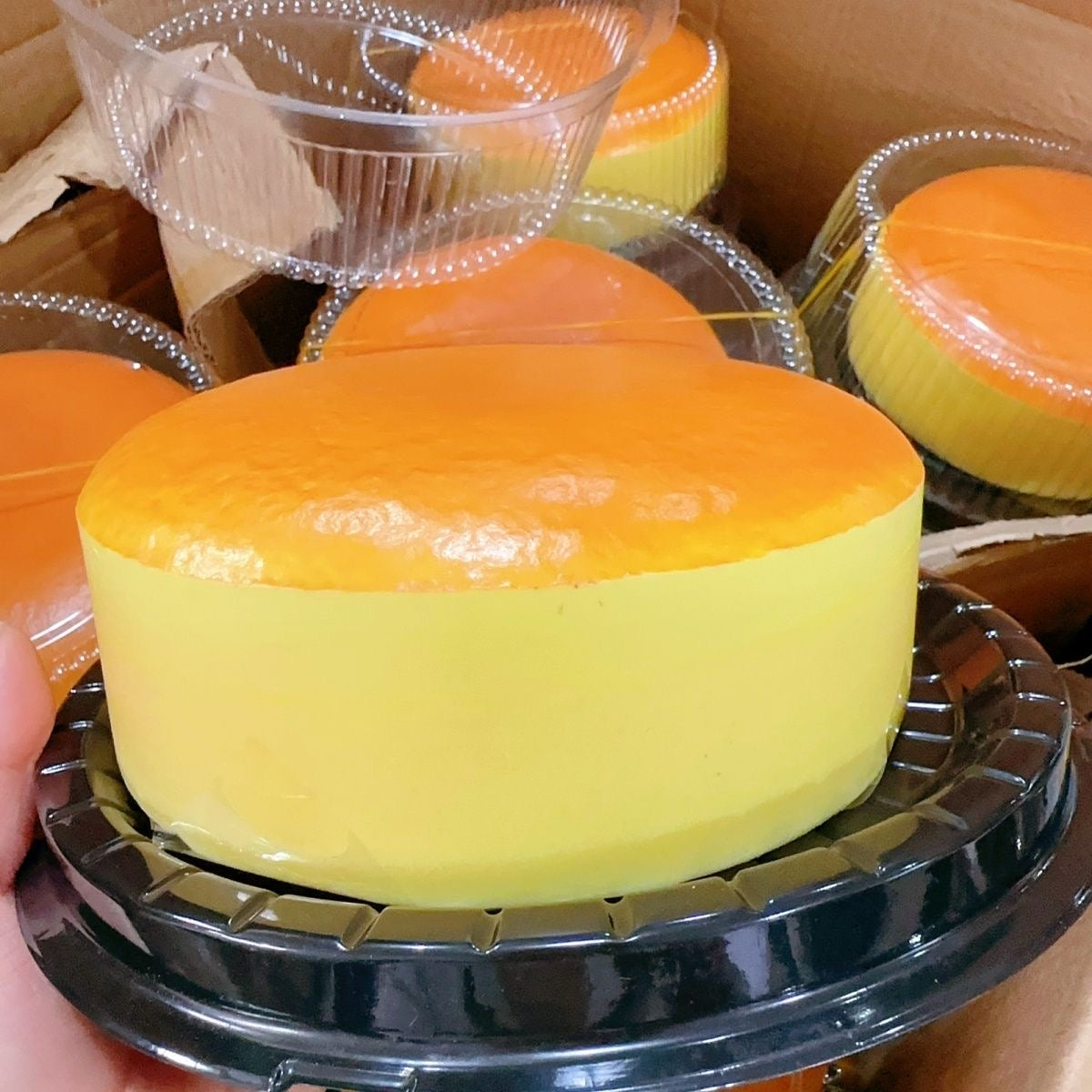 Golden Round Cake Slow-Rising Squishy – Plain Domed Cake Shape with Smooth Orange Top and Pale Yellow Sides