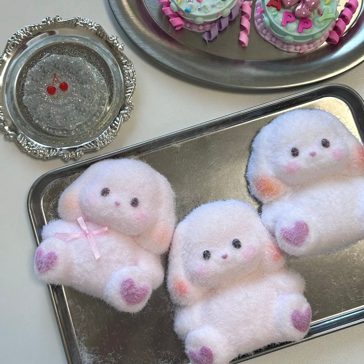 Handmade Silicone Rabbit Bunny Stress Relief Squishy Toy — without flocking / with flocking