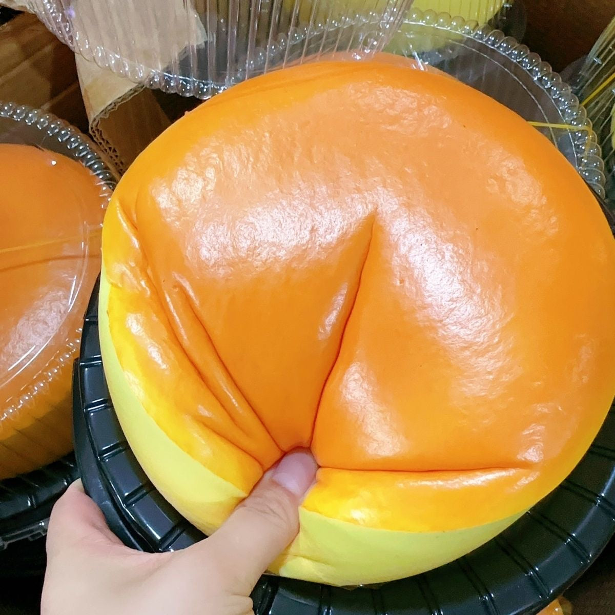 Golden Round Cake Slow-Rising Squishy – Plain Domed Cake Shape with Smooth Orange Top and Pale Yellow Sides