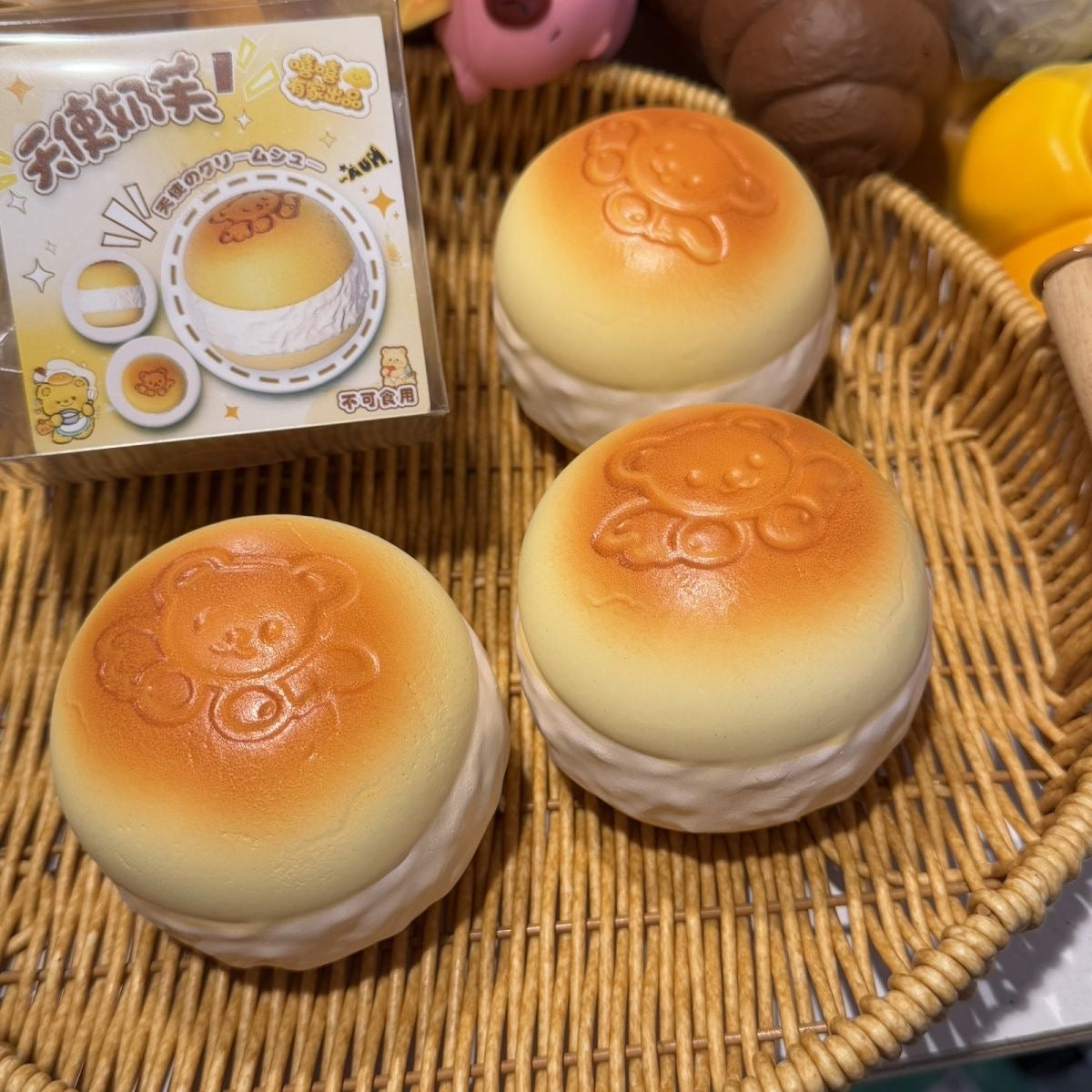 Smiley Bear Cream Puff Slow-Rising Squishy – Pink & Brown Squeeze Toy