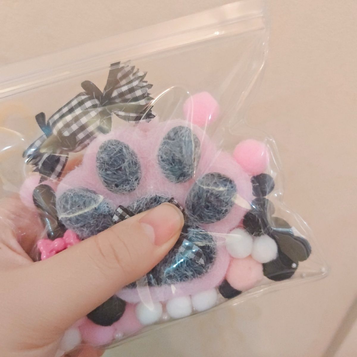 Pink & Black Handmade Silicone Cat's Paw with Flocking Taba Squishy Toy – product image 5