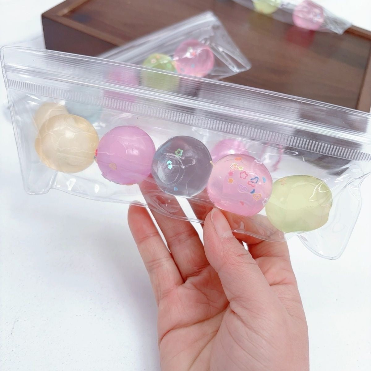 5 Colors Mini Handmade Transparent Stress Balls Taba Squishy Toy – product image 2